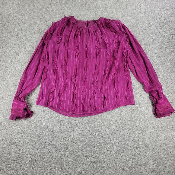 Vintage Chanel Blouse 40 Purple Silk Satin Sheer Keyhole Back Ruffles Pleated - Picture 1 of 13